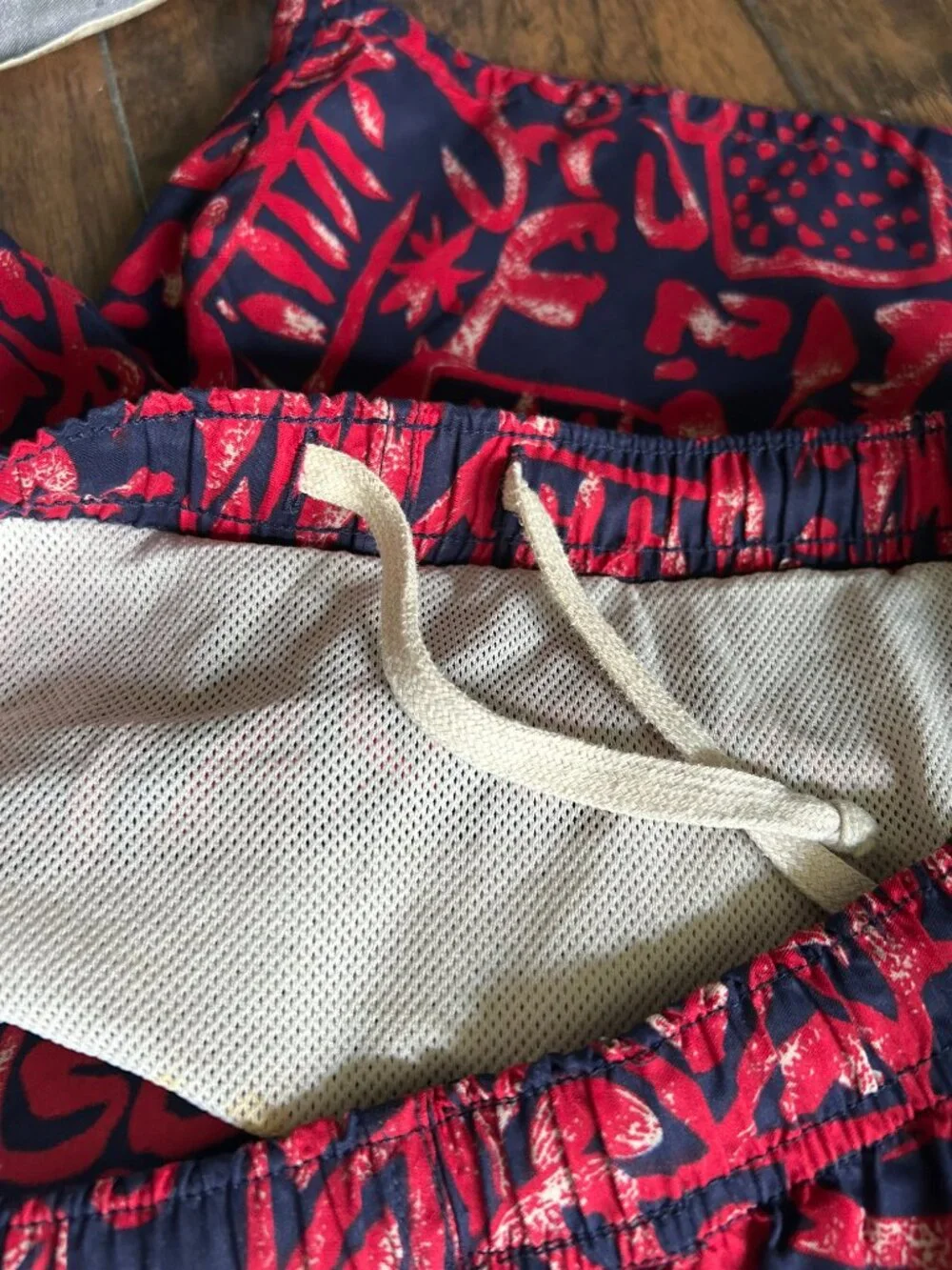 Men's Red & Black Printed Swim Trunks with Elastic Waist